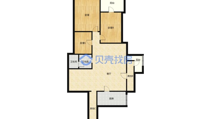 六 zhong   电梯三居室，单价4400元一平，中间楼层-户型图