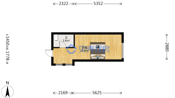 香水湾   一室一厅 住宅 朝东   自住或做办公室均可-户型图