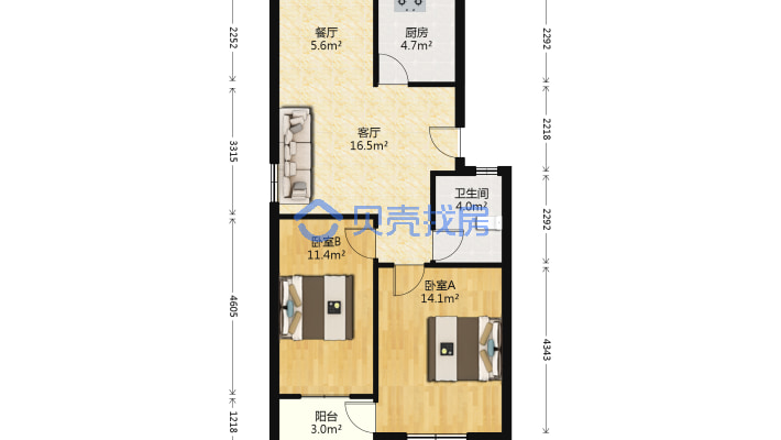 华阳西路乐亨小区  南北通透两居-户型图