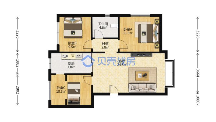 锦绣年华南区 3室2厅 91.92平米-户型图