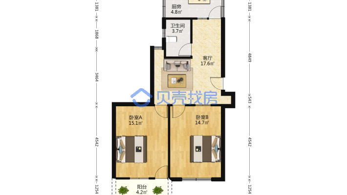 秀山新村 高层 两室一厅 老装修 满五唯一 看房方便-户型图