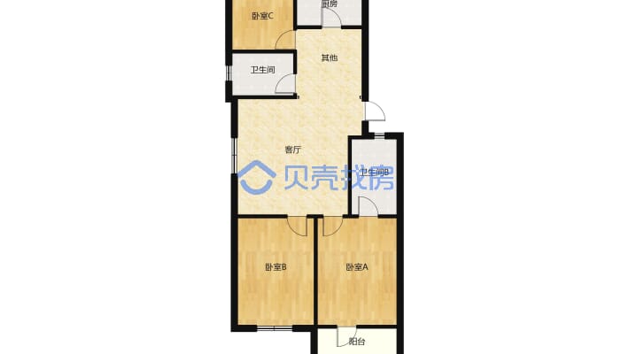香河湾 步梯5层 3室2卫 家具家电全 保养如新 55万有本-户型图