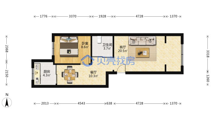 富裕新城  单身公寓  精装修  随时看房拎包入住-户型图