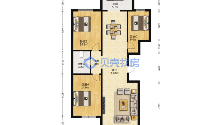 水区　南湖尚苑小区　１２９平米　１１５万　３居室-户型图