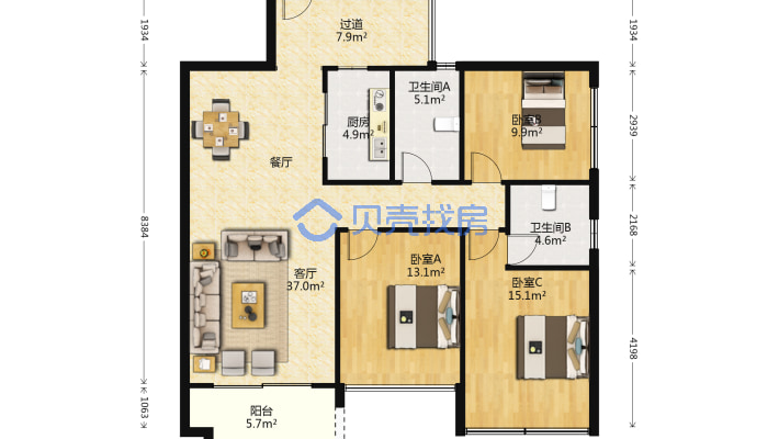 新澳城市花园 3室2厅 东-户型图