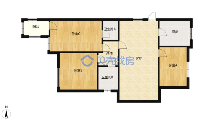 凤凰春晓，３室２厅１厨２卫，１１６平方-户型图