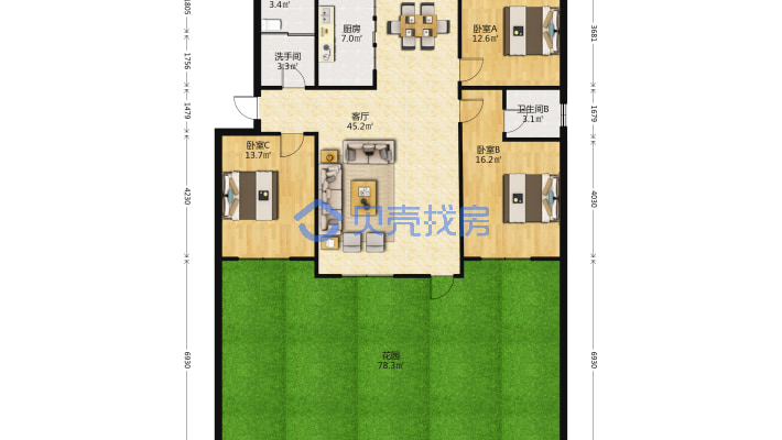 文明路南段 飞龙小区 精装修 一楼带着活院子-户型图