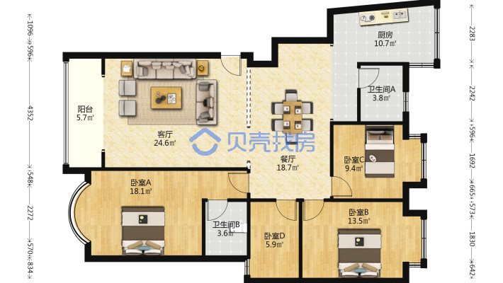 遂宁花园未来城 4室2厅 南 北-户型图