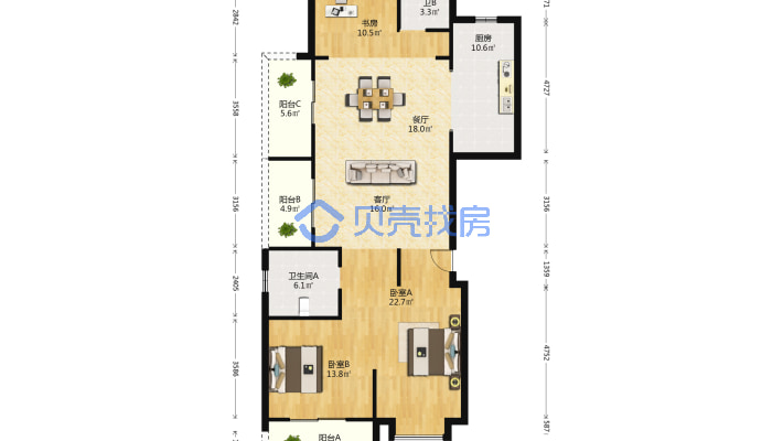 小区新人车分流,户型方正，南北通，采光好，看房方便-户型图