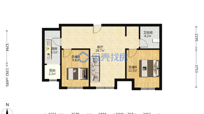 鸿坤新维港，三阳开泰户型，采光好，视野佳-户型图