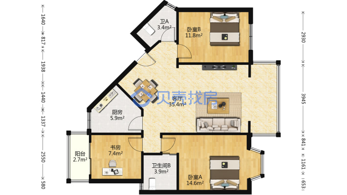 翠堤春晓 3室1厅 东 东北-户型图