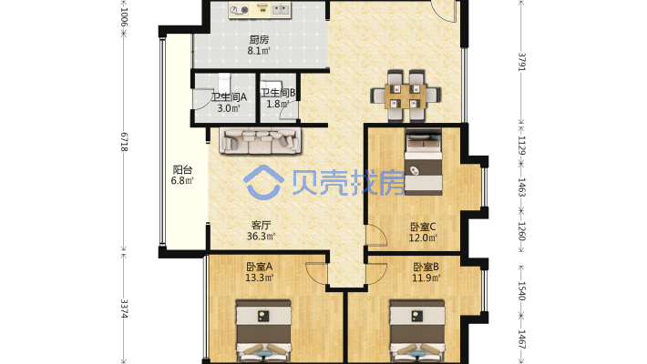 户型方正采光通透交通便利出行方便-户型图