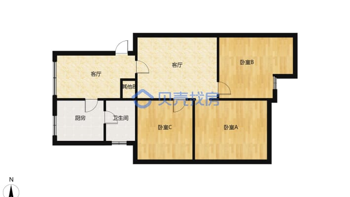 东门  单位房 磷肥厂宿舍 免物业费 精装修3房 有柴间-户型图