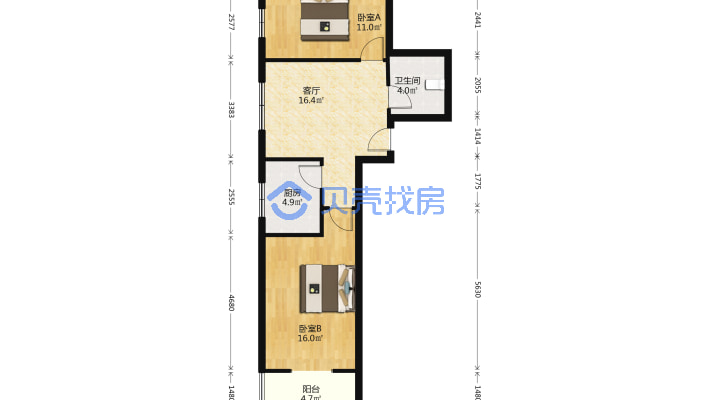 华阳风景 2室1厅 南 西-户型图