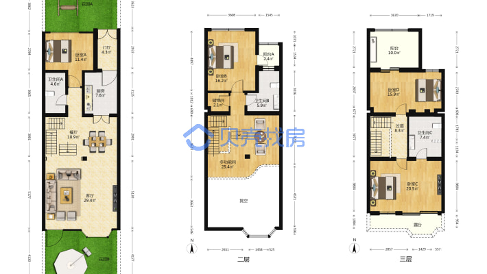 一栋洋房 4室2厅 南 北-平面图