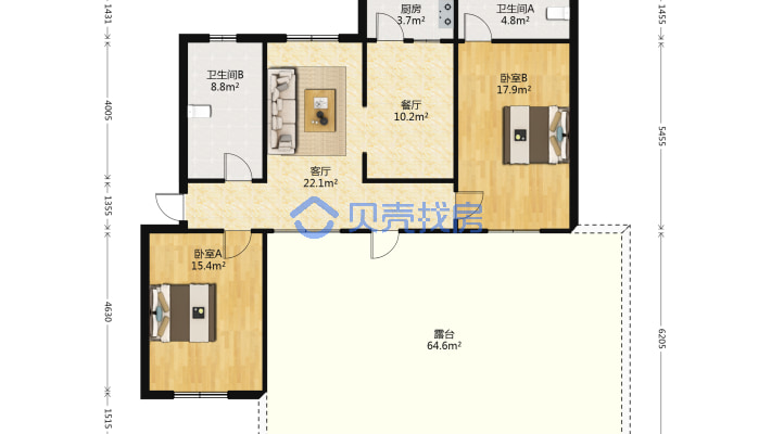 飞龙小区西区2-2-1-2 98平方  52万-户型图