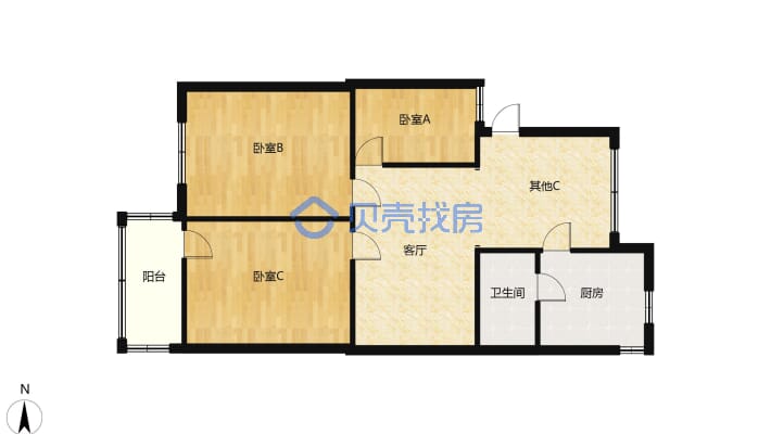 磷肥厂宿舍 3室2厅 东-户型图