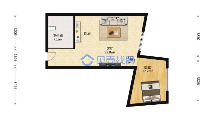 QQ公寓电梯一室 户型小 楼层好 格局有变动-户型图