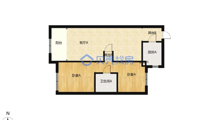 房屋买点   经典大平米两居室，两室一厅一厨一卫，-户型图