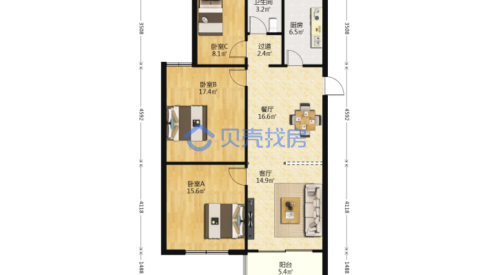 汇豪鑫城 多层5楼 户型好 3室拎包即住-户型图