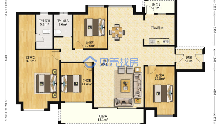 湛江海东新区申蓝宝邸177平方大四房诚意出售-户型图