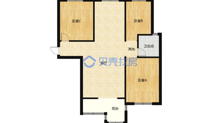 鑫地理想城 3室2厅 南 北-户型图