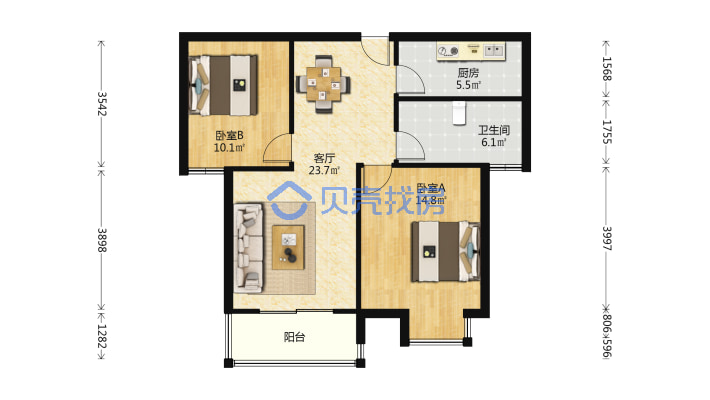 康居新江南 精装2房 中间楼层 满5年-户型图