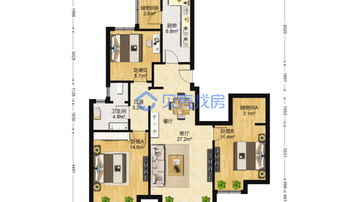 此房精装修，户型方正 ，适合居住-户型图