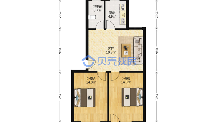 开发区中 央路旁，两房毛坯，低楼层。-户型图