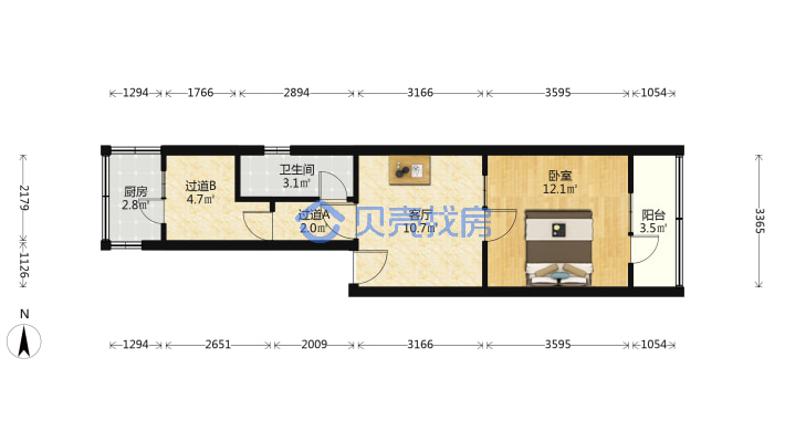 中华小区 瓷砖房两室 东风公园 大润发 钟楼 旁-户型图