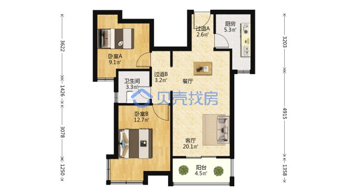 荷塘月色 户型方正 居家装修 采光充足 配套成熟-户型图