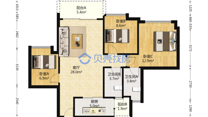 三水时代城四期中高楼层标准3房2卫保养新净 佛山时代城四期二手房3室2厅98平米 佛山贝壳找房