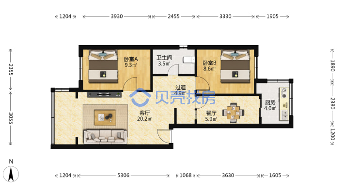 天泉小区低楼层2室，拎包入住户型，离兵，二100米-户型图
