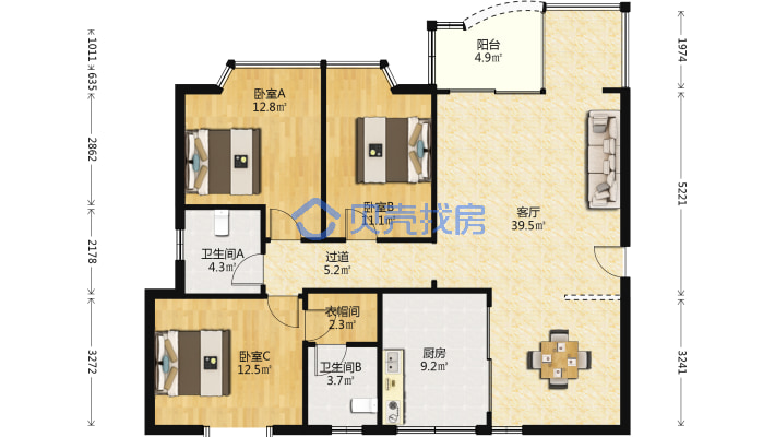 东亭地铁口 大三房 小高层 证满-户型图