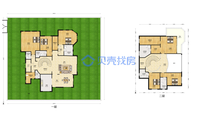 两层别墅，六室七卫，大户型大宅院-户型图
