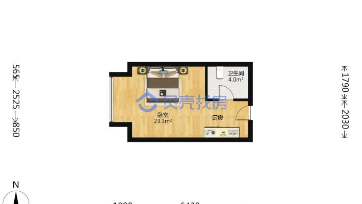 一室一厅 ，装修精致，可直接 入住-户型图