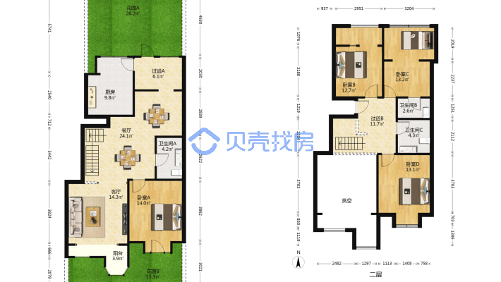 北京北路新天润精装花园洋房上下四层可带家具家电-户型图