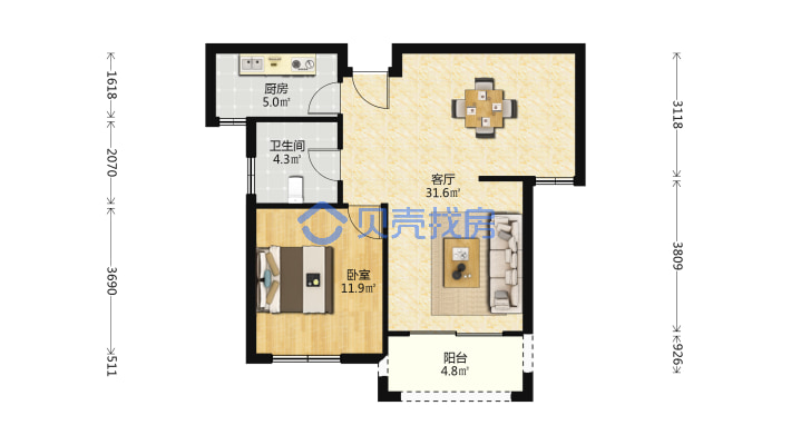 金鹰大润发隔壁全新毛坯小户型 任意装修设计-户型图