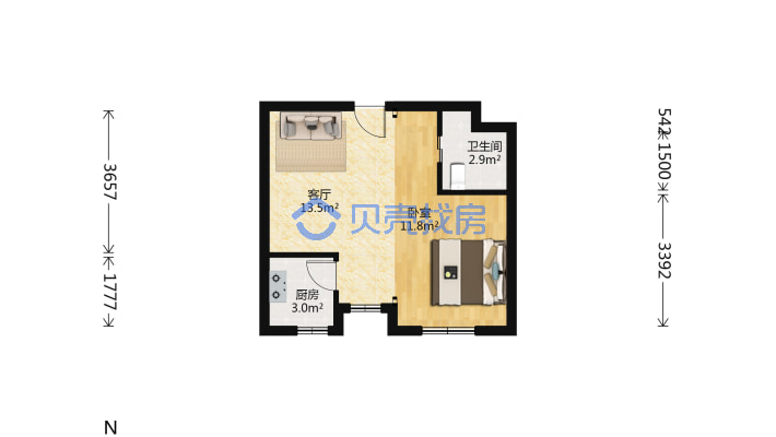 常州街新天润罗马广场简装单身公寓-户型图