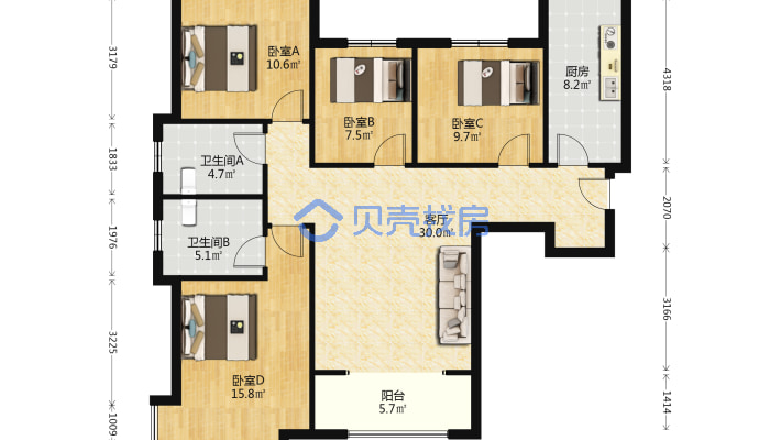 南北通透户型很好，明厨明卫，有钥匙随时看房-户型图