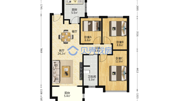 城西大社区，次新小区，三环内近高新，百米楼间距。-户型图