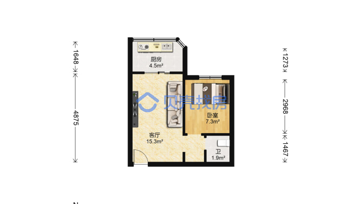 北京路 汇轩园 二楼 单身公寓 朝北 生活交通方便-户型图