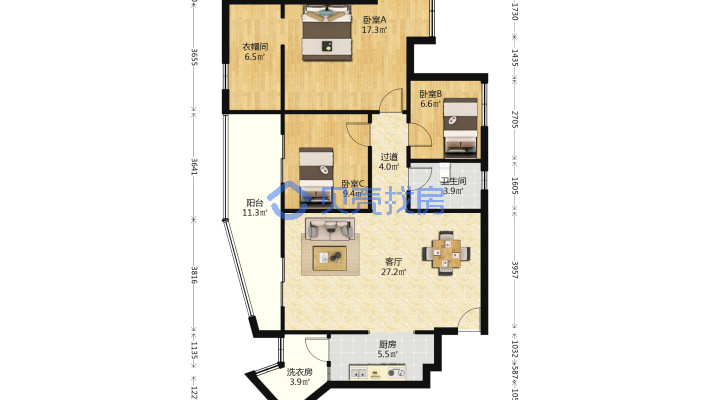 炳三区金海世纪城精装三室环境舒适-户型图