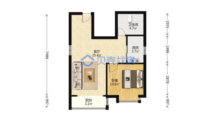 高新区 63平正规 朝南一居室 精致自住房 出售-户型图