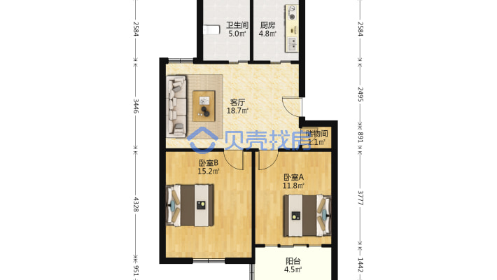 此房买进价高税费少，中间楼层采光通风佳地铁1公里-户型图