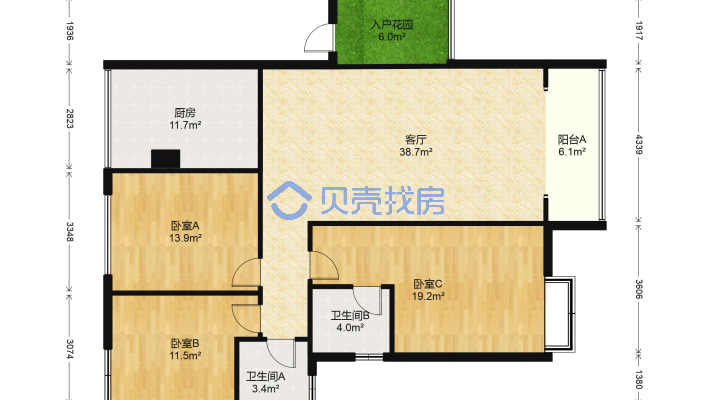 水岸华府大套三出售 精装修 户型方正 小区环境好-户型图