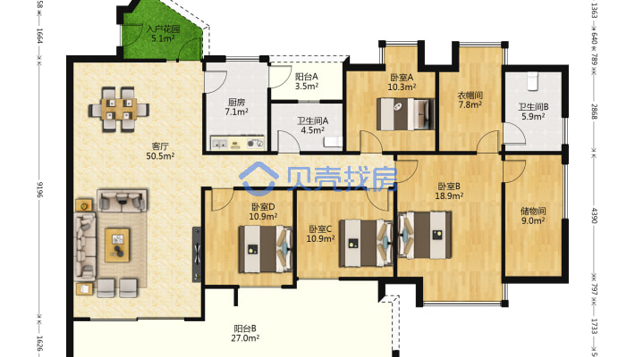 中德英伦联邦b区 4室2厅 东南-户型图