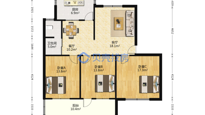 北实小 普照寺路 3室朝阳 集暖 好停车 证满五年-户型图