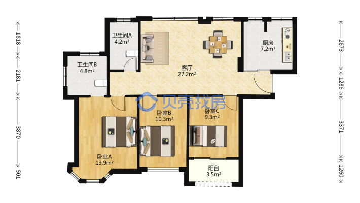 户型图卧室b卧室c华鸿中央公园简介查看小区详情小区均价32459 元/㎡