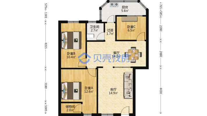 地铁口物业，步梯低层单位，间隔方正-户型图